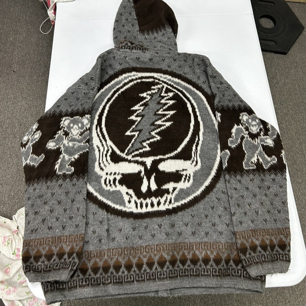 Grateful Dead Knit Zip Hoodie Mens L Grey Dancing Bears Steal Your Face